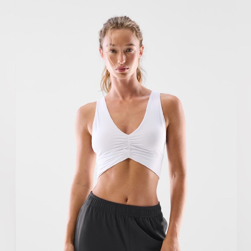 Aritzia White V-Neck Golden Sports Bra